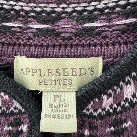 Appleseeds Petites Purple Black Snowflake Fair Isle Zip Up‎ Cardigan Sweater PL - Picture 5 of 7